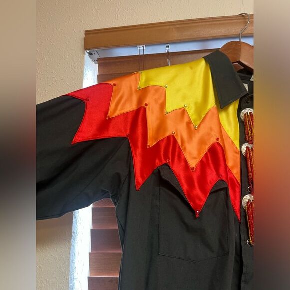 Vintage Ely Cattleman Black Flame Western Snap Shirt – Size 16/34 – Bold Flame - Picture 4 of 7